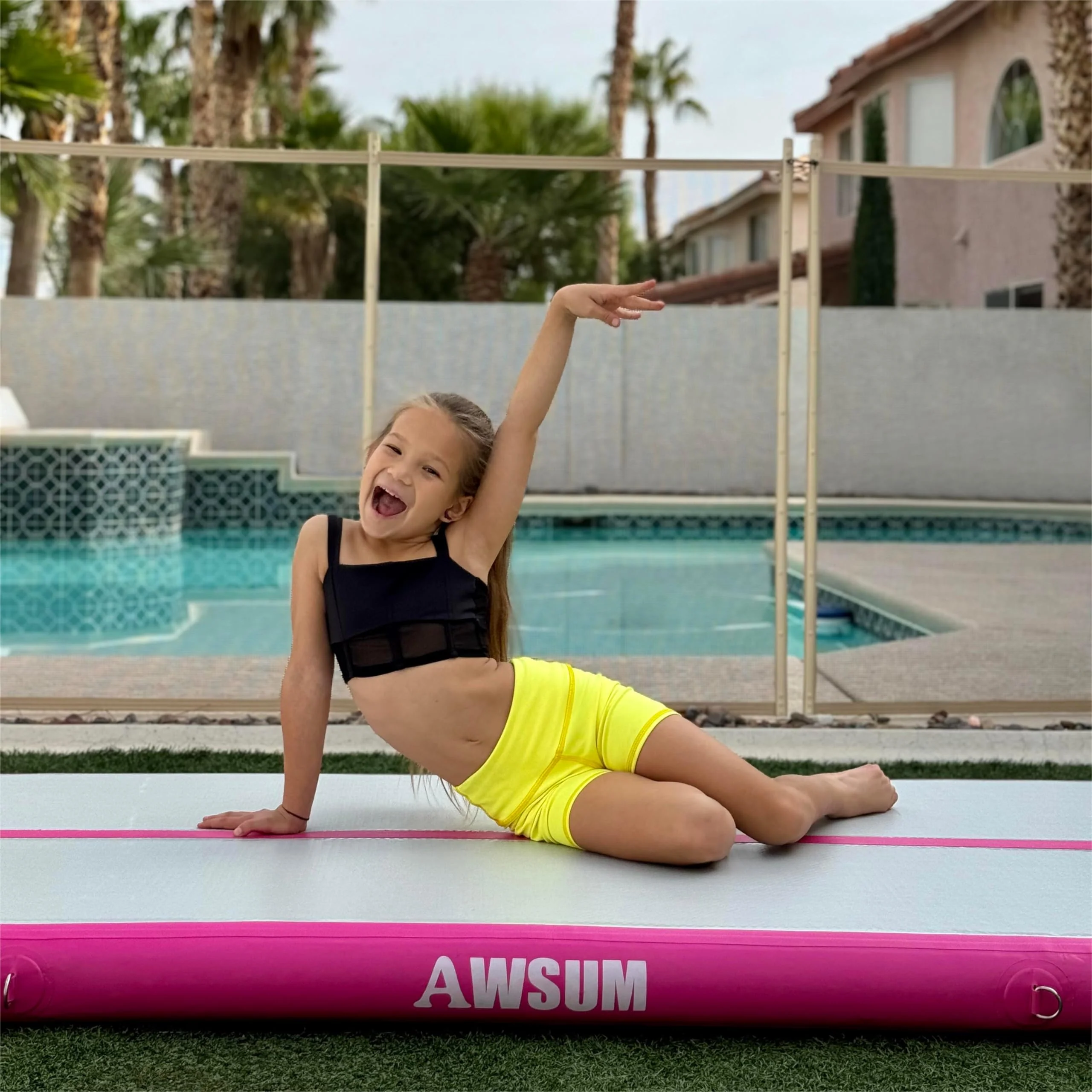 AWSUM 10ft Inflatable Gymnastics Tumbling Mat, Eco-Friendly PVC, Includes Air Pump