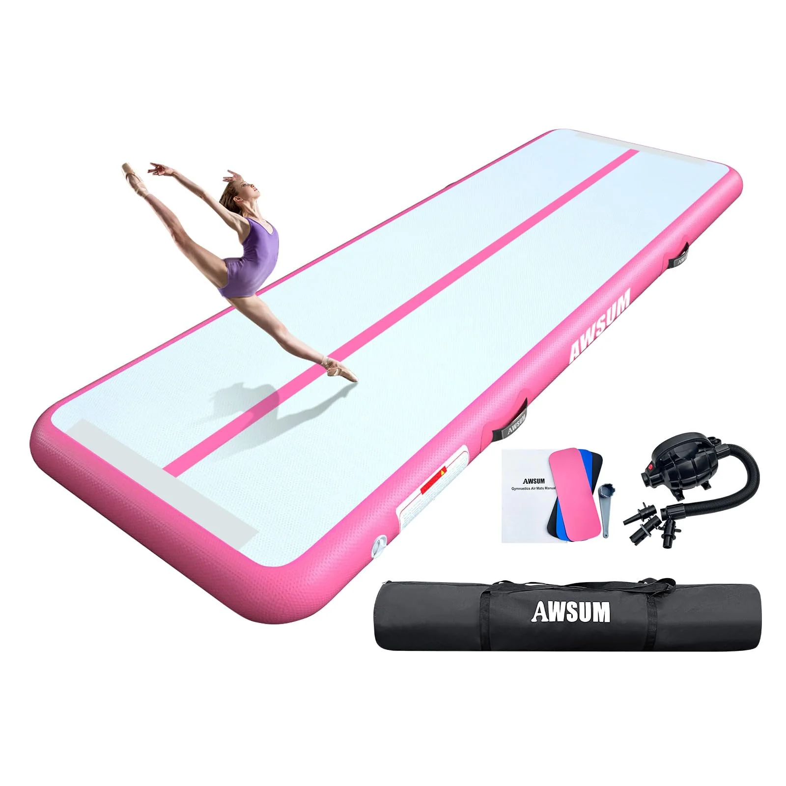 AWSUM 10ft Inflatable Gymnastics Tumbling Mat, Eco-Friendly PVC, Includes Air Pump