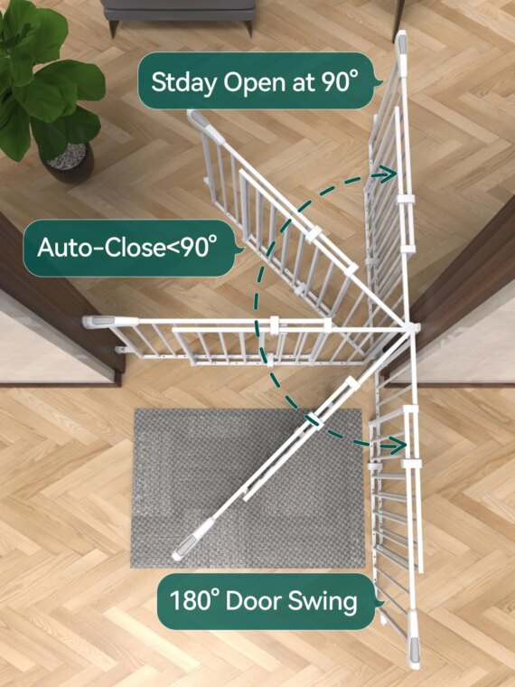 Babelio Adjustable 26-43" Stairway Baby & Pet Gate, No Bottom Bar, Auto-Close, Steel, Easy Install