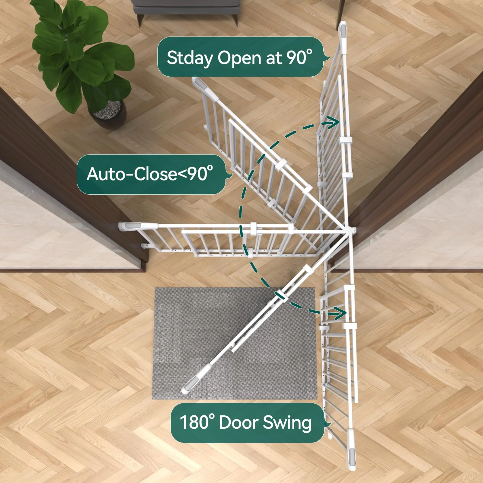 Babelio Adjustable 26-43" Stairway Baby & Pet Gate, No Bottom Bar, Auto-Close, Steel, Easy Install