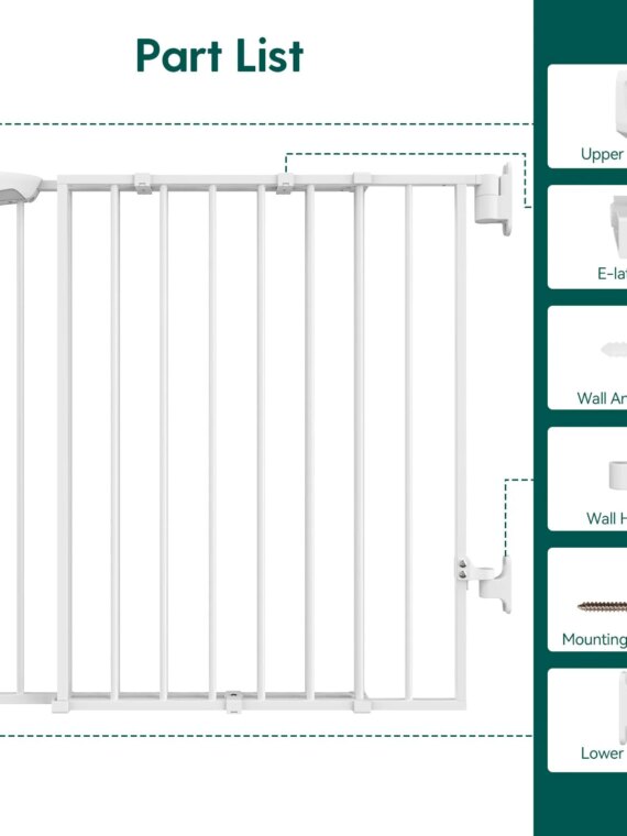 Babelio Adjustable 26-43" Stairway Baby & Pet Gate, No Bottom Bar, Auto-Close, Steel, Easy Install