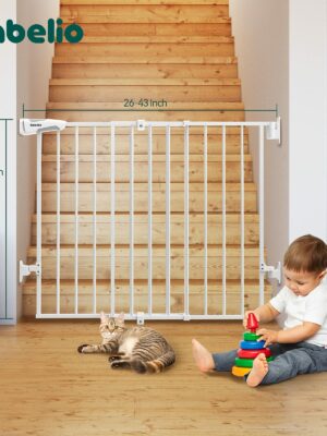 Babelio Adjustable 26-43″ Stairway Baby & Pet Gate, No Bottom Bar, Auto-Close, Steel, Easy Install
