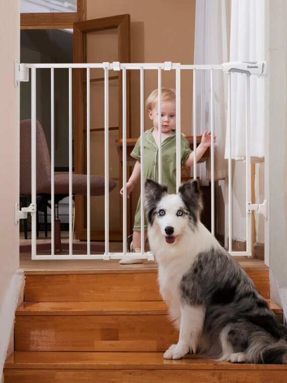 Babelio Adjustable 26-43" Stairway Baby & Pet Gate, No Bottom Bar, Auto-Close, Steel, Easy Install