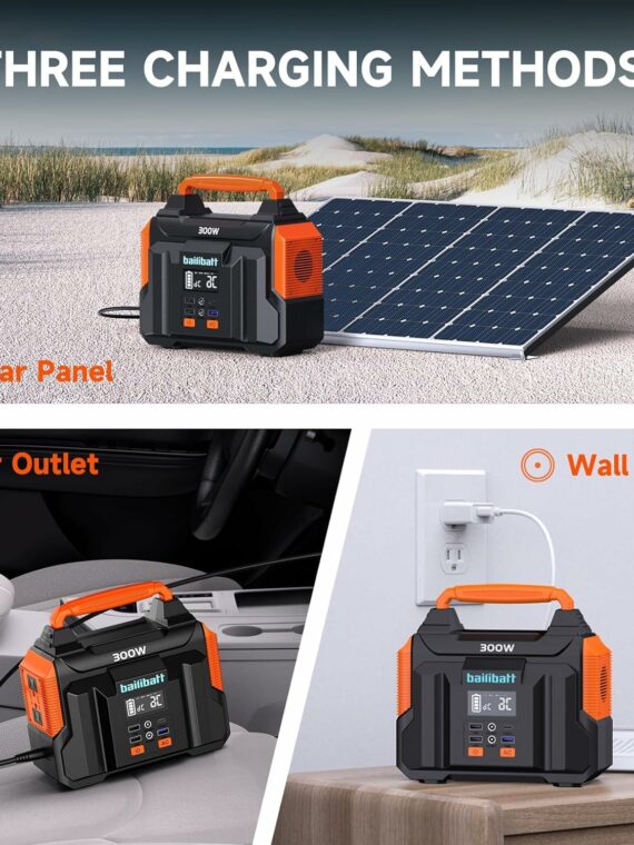 Bailibatt 300W Portable Power Station, 257Wh Lithium Battery, Compact Generator with AC/DC Outlets
