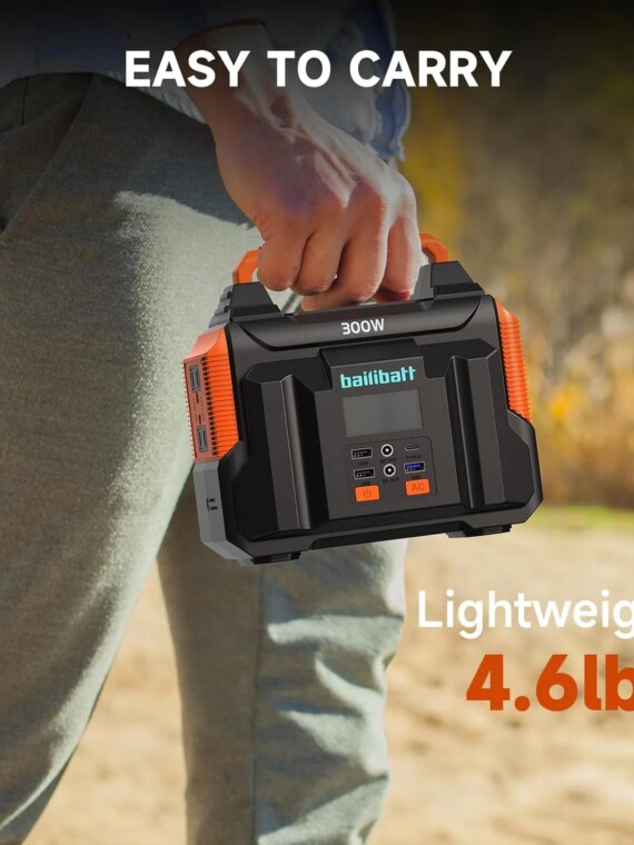 Bailibatt 300W Portable Power Station, 257Wh Lithium Battery, Compact Generator with AC/DC Outlets