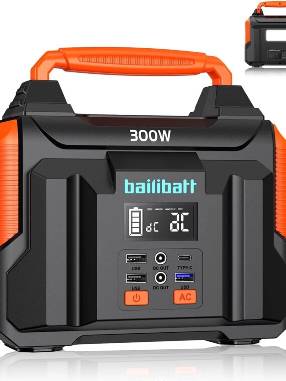 Bailibatt 300W Portable Power Station, 257Wh Lithium Battery, Compact Generator with AC/DC Outlets
