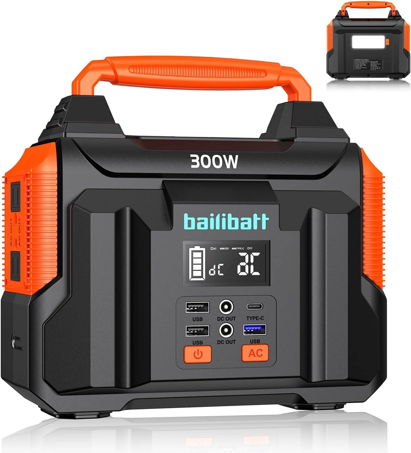 Bailibatt 300W Portable Power Station, 257Wh Lithium Battery, Compact Generator with AC/DC Outlets