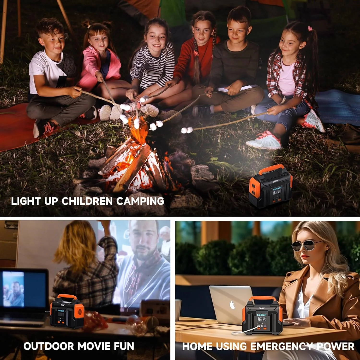 Bailibatt 300W Portable Power Station, 257Wh Lithium Battery, Compact Generator with AC/DC Outlets