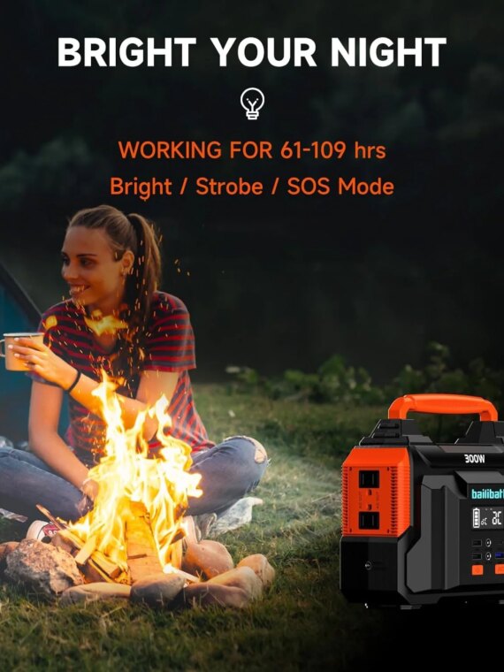 Bailibatt 300W Portable Power Station, 257Wh Lithium Battery, Compact Generator with AC/DC Outlets