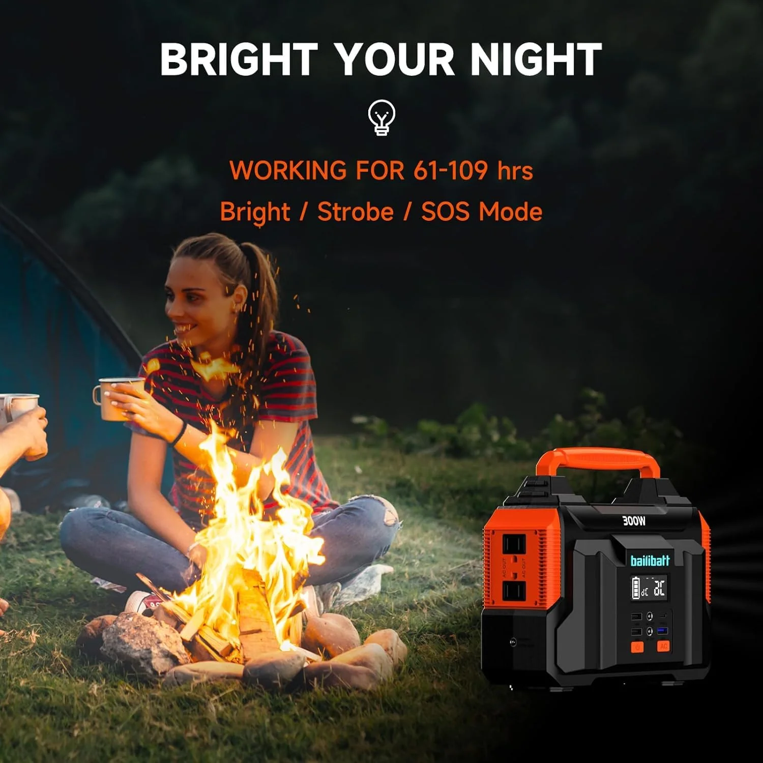 Bailibatt 300W Portable Power Station, 257Wh Lithium Battery, Compact Generator with AC/DC Outlets