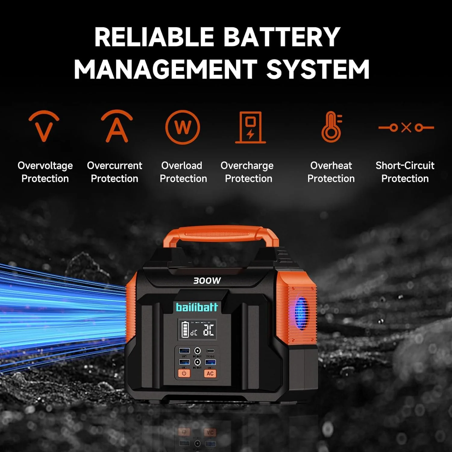 Bailibatt 300W Portable Power Station, 257Wh Lithium Battery, Compact Generator with AC/DC Outlets