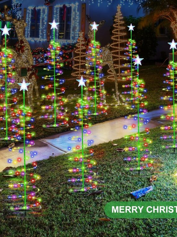 Baquler Multicolor Solar Christmas Tree Lights, 6-Pack, 3 ft, 8 Modes, Waterproof, for Outdoor Pathway, Yard, Patio Decorations