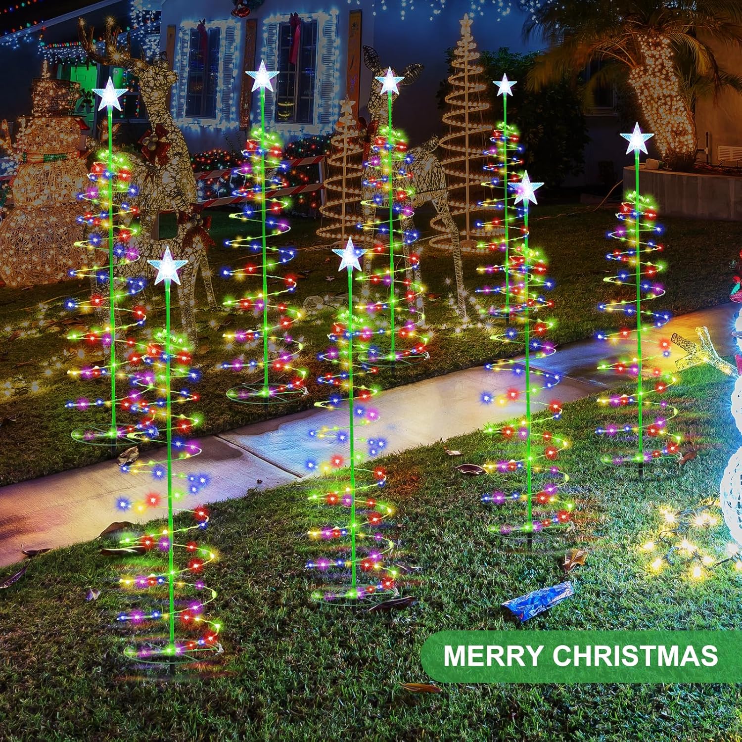 Baquler Multicolor Solar Christmas Tree Lights, 6-Pack, 3 ft, 8 Modes, Waterproof, for Outdoor Pathway, Yard, Patio Decorations