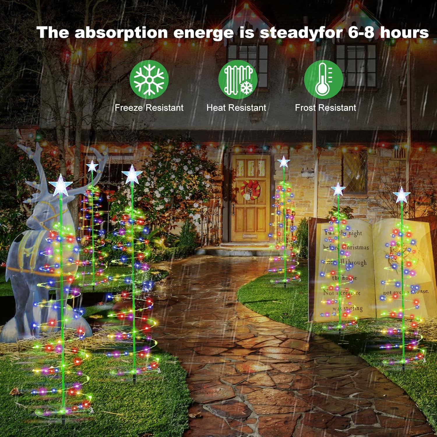 Baquler Multicolor Solar Christmas Tree Lights, 6-Pack, 3 ft, 8 Modes, Waterproof, for Outdoor Pathway, Yard, Patio Decorations