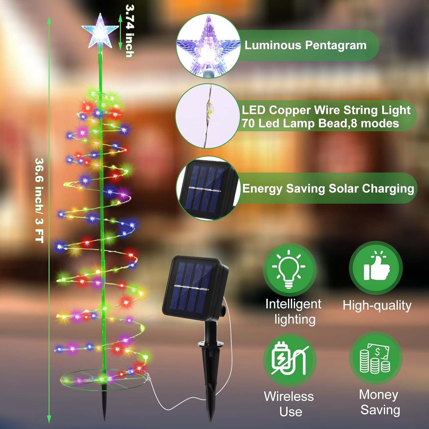 Baquler Multicolor Solar Christmas Tree Lights, 6-Pack, 3 ft, 8 Modes, Waterproof, for Outdoor Pathway, Yard, Patio Decorations