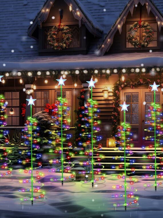 Baquler Multicolor Solar Christmas Tree Lights, 6-Pack, 3 ft, 8 Modes, Waterproof, for Outdoor Pathway, Yard, Patio Decorations