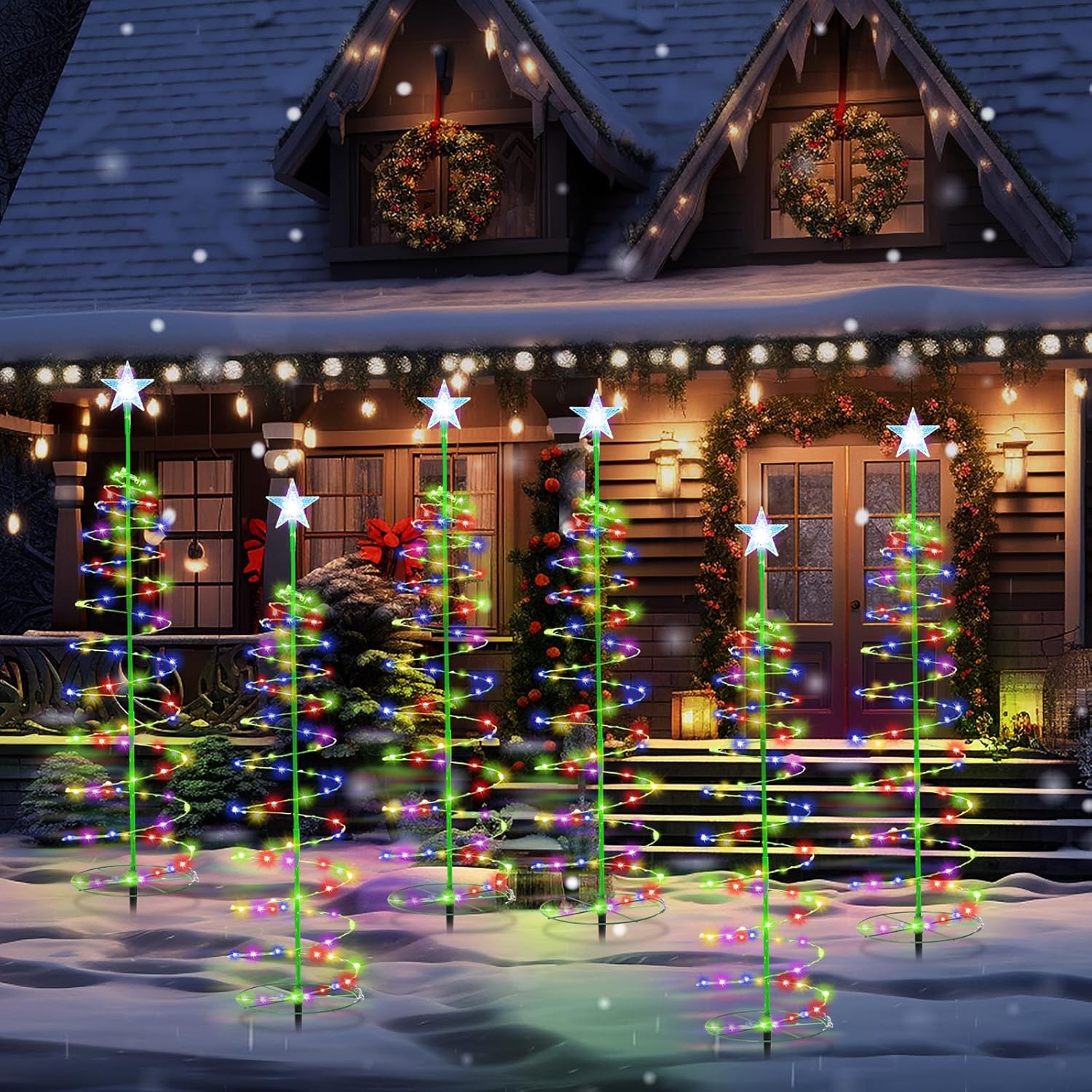 Baquler Multicolor Solar Christmas Tree Lights, 6-Pack, 3 ft, 8 Modes, Waterproof, for Outdoor Pathway, Yard, Patio Decorations