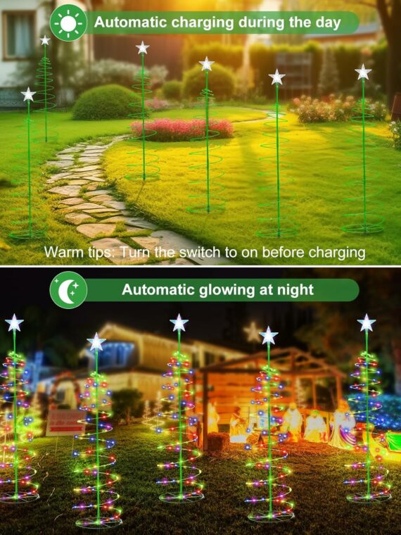 Baquler Multicolor Solar Christmas Tree Lights, 6-Pack, 3 ft, 8 Modes, Waterproof, for Outdoor Pathway, Yard, Patio Decorations