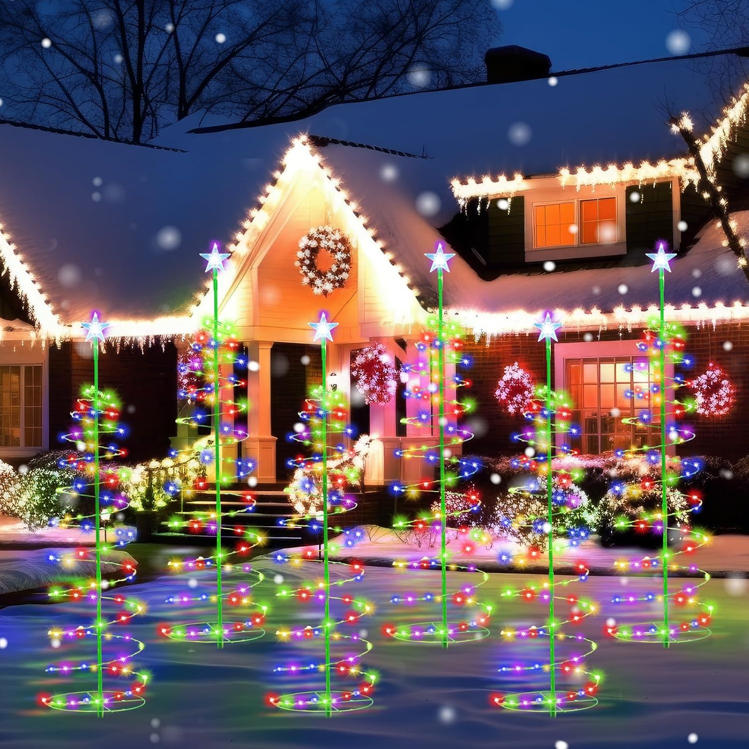 Baquler Multicolor Solar Christmas Tree Lights, 6-Pack, 3 ft, 8 Modes, Waterproof, for Outdoor Pathway, Yard, Patio Decorations