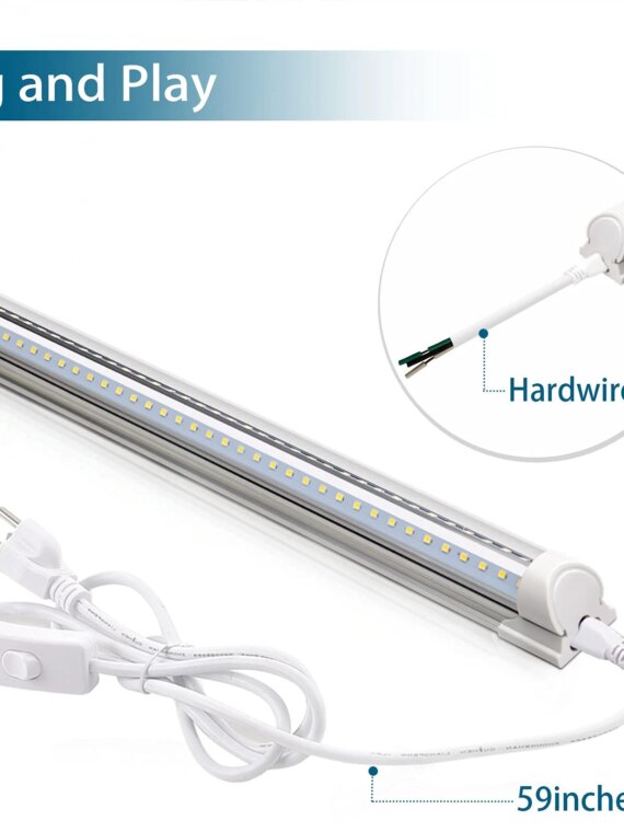 Barrina 8FT LED Shop Light 10-Pack, 72W 9000LM 5000K Daylight, Energy Efficient, Linkable, Garage Lighting