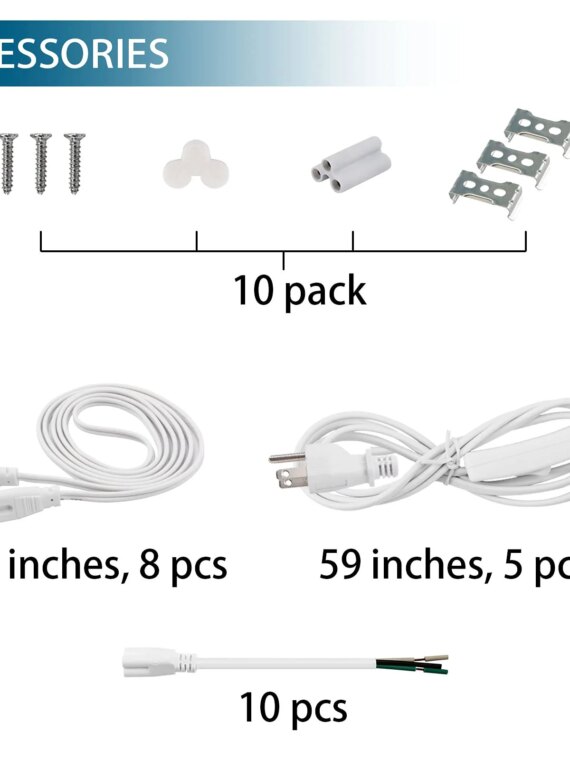 Barrina 8FT LED Shop Light 10-Pack, 72W 9000LM 5000K Daylight, Energy Efficient, Linkable, Garage Lighting