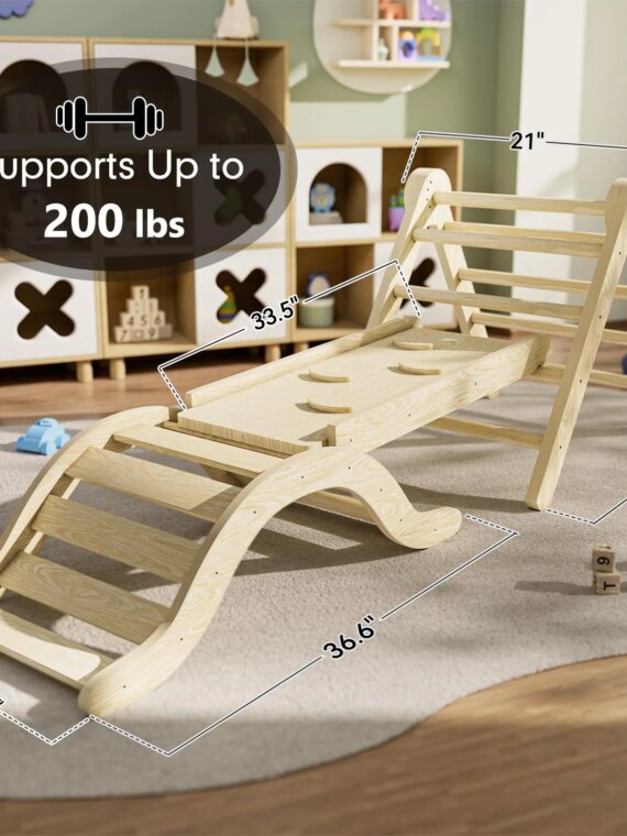bbgroundgrm 5-in-1 Montessori Toddler Climbing Set, Solid Wood Indoor Climber, Foldable & CPSC Certified