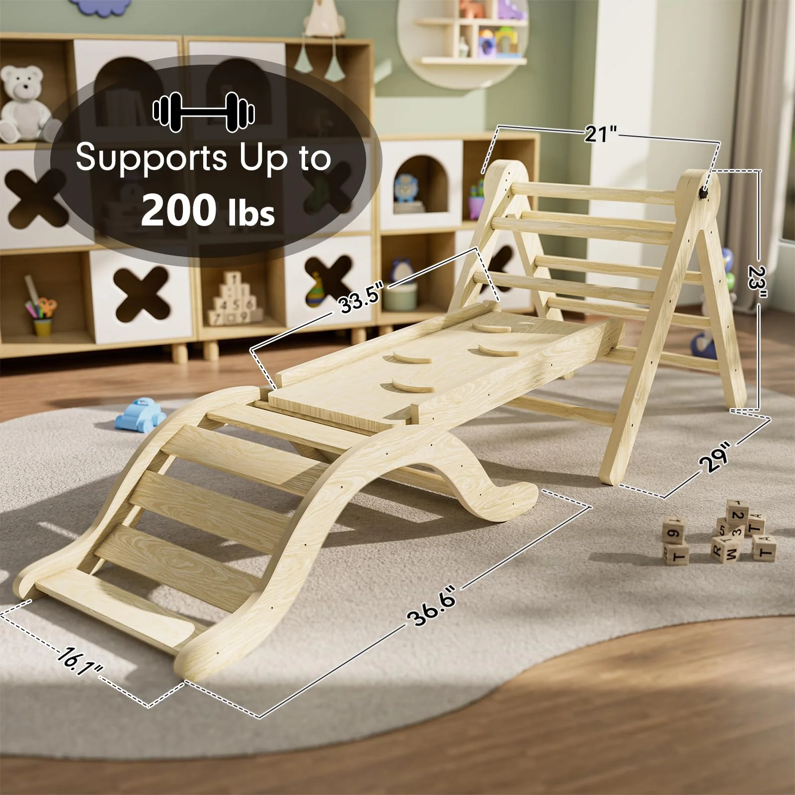 bbgroundgrm 5-in-1 Montessori Toddler Climbing Set, Solid Wood Indoor Climber, Foldable & CPSC Certified