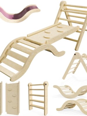 bbgroundgrm 5-in-1 Montessori Toddler Climbing Set, Solid Wood Indoor Climber, Foldable & CPSC Certified