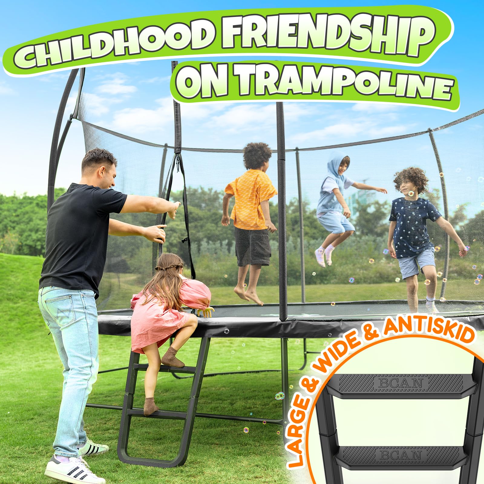 BCAN 14FT Recreational Trampoline with Safety Enclosure, ASTM Certified, 450 lbs Capacity, Easy Setup, Rust-Resistant Frame