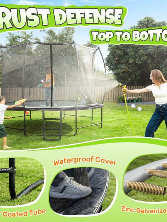 BCAN 14FT Recreational Trampoline with Safety Enclosure, ASTM Certified, 450 lbs Capacity, Easy Setup, Rust-Resistant Frame