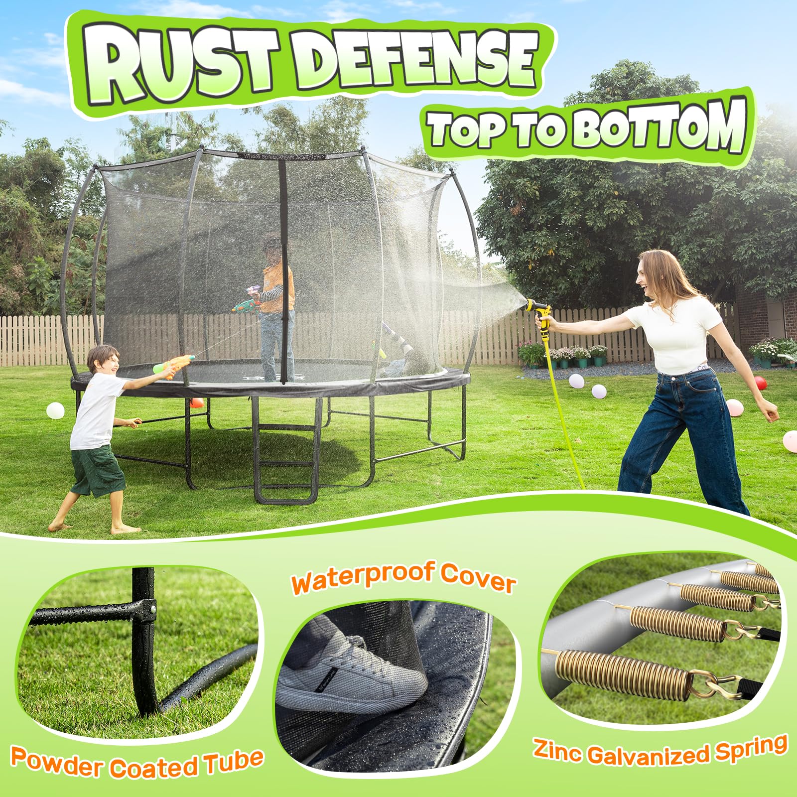 BCAN 14FT Recreational Trampoline with Safety Enclosure, ASTM Certified, 450 lbs Capacity, Easy Setup, Rust-Resistant Frame
