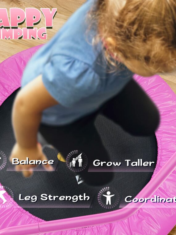 BCAN 36" Mini Folding Toddler Trampoline with Adjustable Handlebar, Ages 1-6, Indoor Play, Safety Features