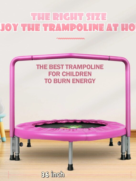 BCAN 36" Mini Folding Toddler Trampoline with Adjustable Handlebar, Ages 1-6, Indoor Play, Safety Features