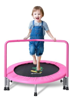 BCAN 36" Mini Folding Toddler Trampoline with Adjustable Handlebar, Ages 1-6, Indoor Play, Safety Features