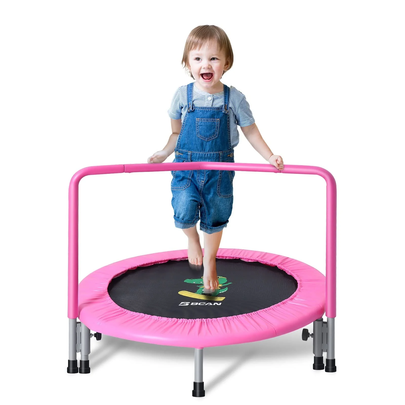 BCAN 36" Mini Folding Toddler Trampoline with Adjustable Handlebar, Ages 1-6, Indoor Play, Safety Features