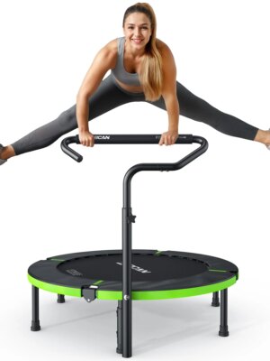 BCAN 40" Foldable Mini Trampoline, 330lbs Capacity, Adjustable Handle, Indoor Fitness Equipment