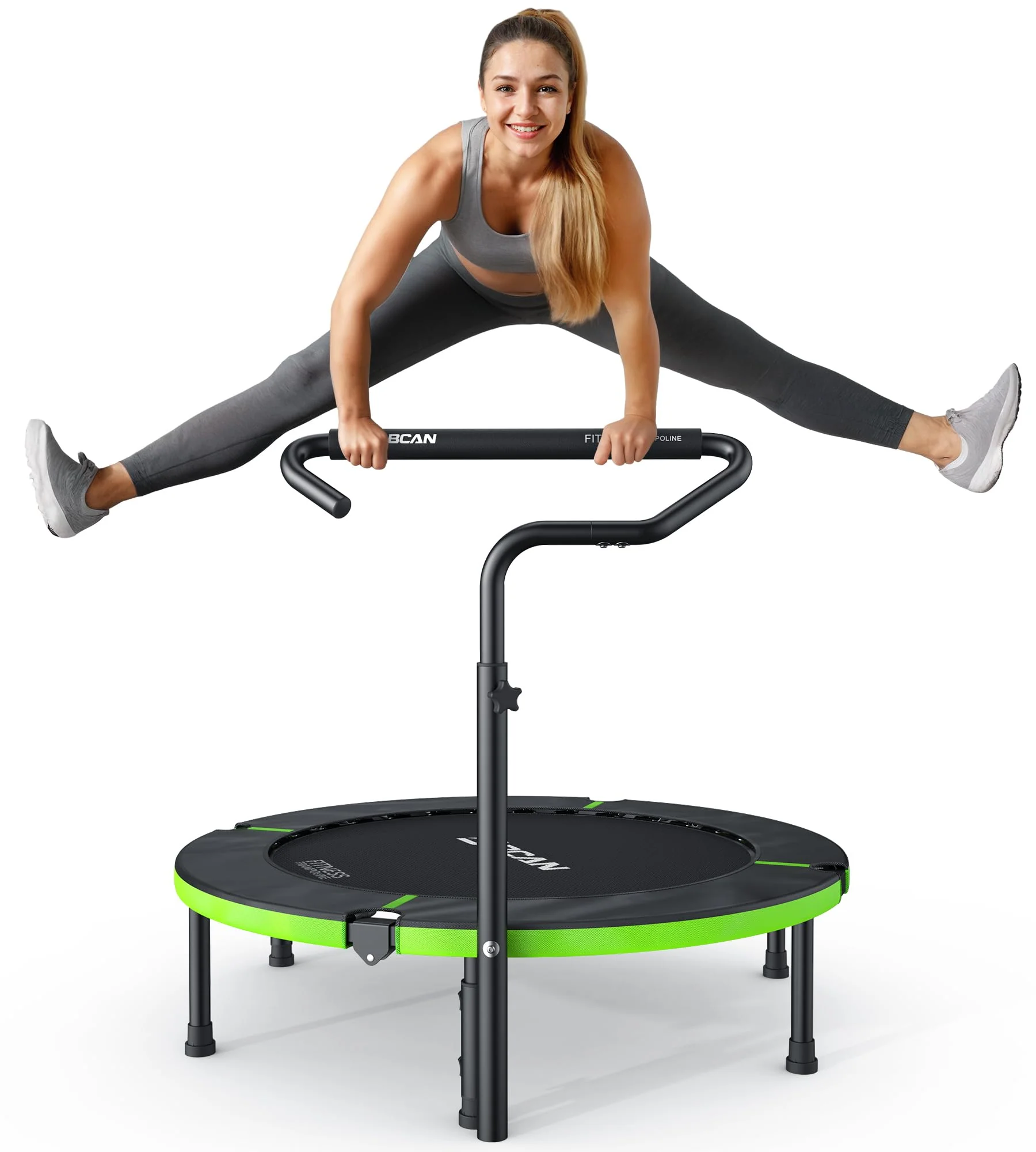 BCAN 40" Foldable Mini Trampoline, 330lbs Capacity, Adjustable Handle, Indoor Fitness Equipment