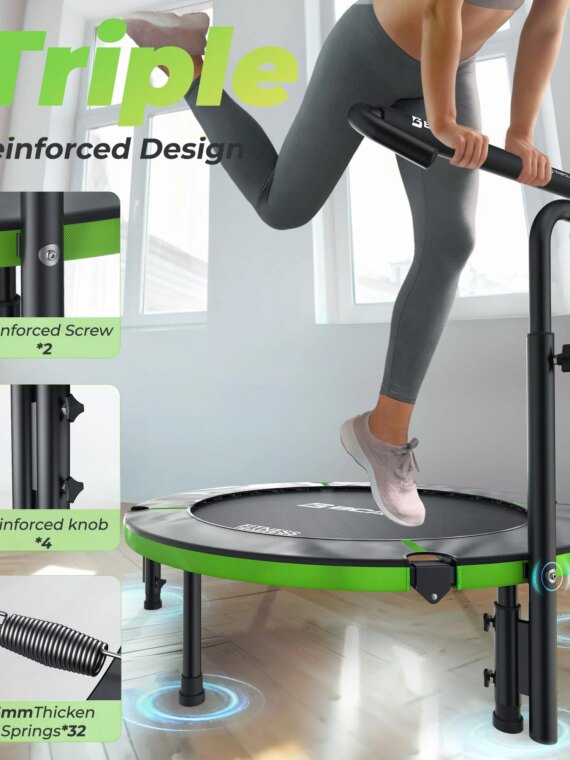 BCAN 40" Foldable Mini Trampoline, 330lbs Capacity, Adjustable Handle, Indoor Fitness Equipment