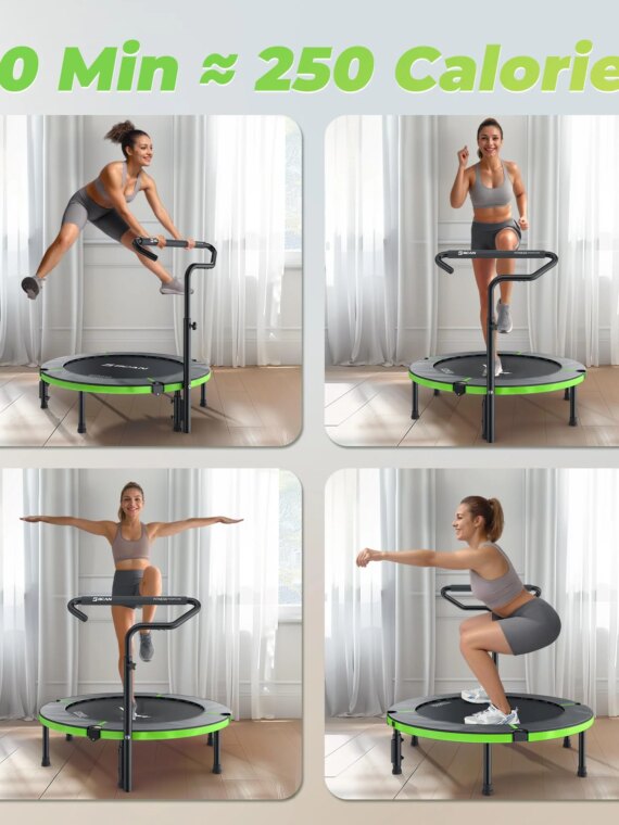 BCAN 40" Foldable Mini Trampoline, 330lbs Capacity, Adjustable Handle, Indoor Fitness Equipment