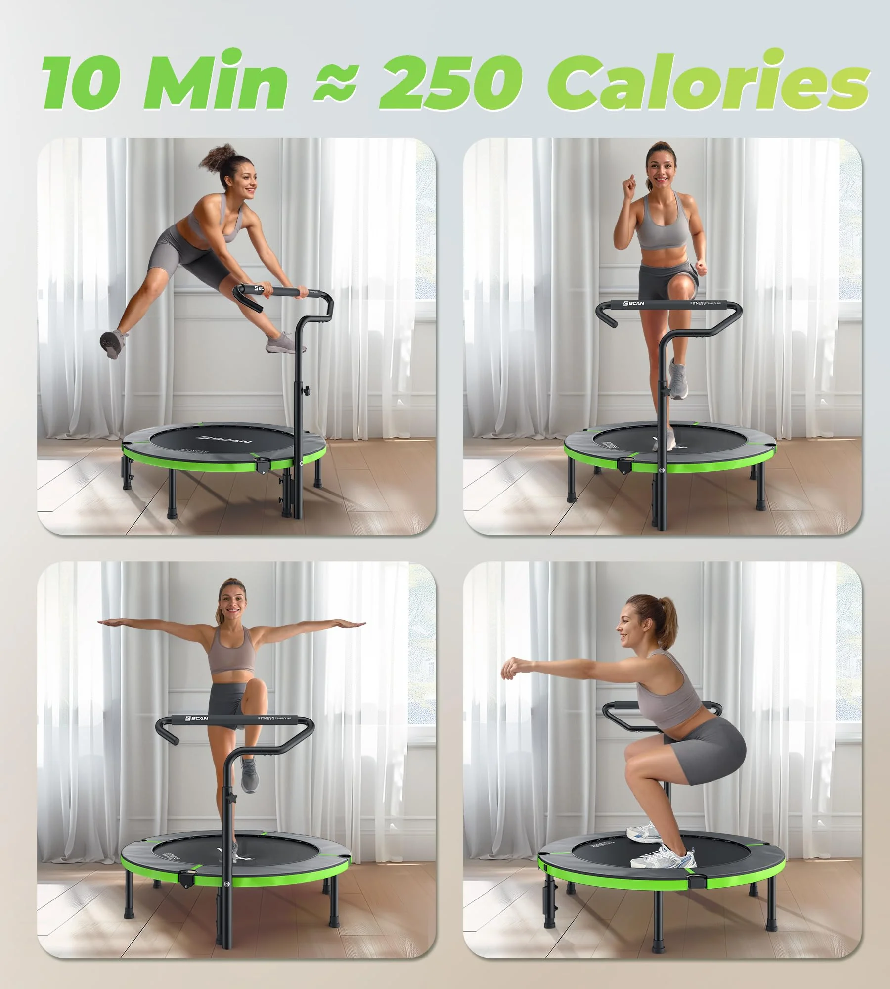 BCAN 40" Foldable Mini Trampoline, 330lbs Capacity, Adjustable Handle, Indoor Fitness Equipment