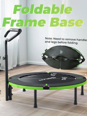 BCAN 40″ Foldable Mini Trampoline, 330lbs Capacity, Adjustable Handle, Indoor Fitness Equipment