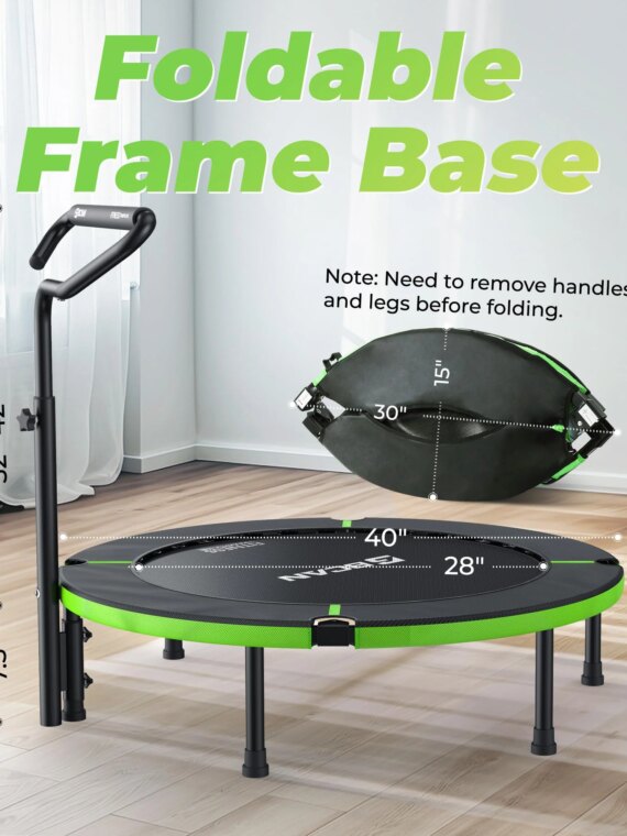 BCAN 40" Foldable Mini Trampoline, 330lbs Capacity, Adjustable Handle, Indoor Fitness Equipment