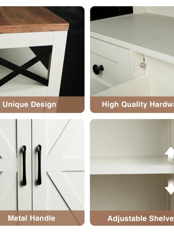 Befrases Farmhouse White Storage Cabinet with Doors, Drawers & Adjustable Shelf - Kitchen Pantry/Sideboard