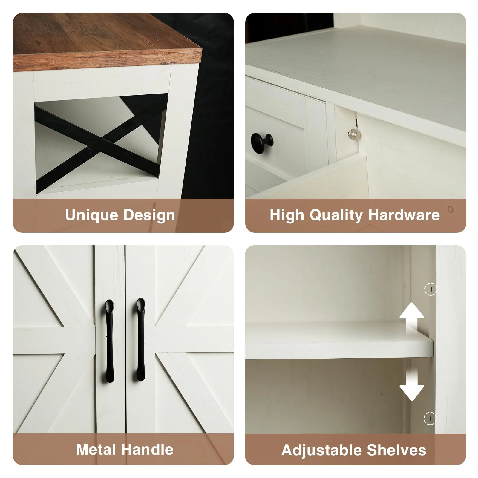 Befrases Farmhouse White Storage Cabinet with Doors, Drawers & Adjustable Shelf - Kitchen Pantry/Sideboard