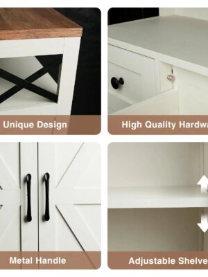 Befrases Farmhouse White Storage Cabinet with Doors, Drawers & Adjustable Shelf for Home