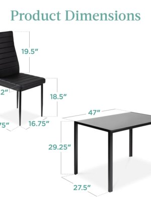 Best Choice Products 5-Piece Glass Dining Set, Black, Modern Table & Faux Leather Chairs