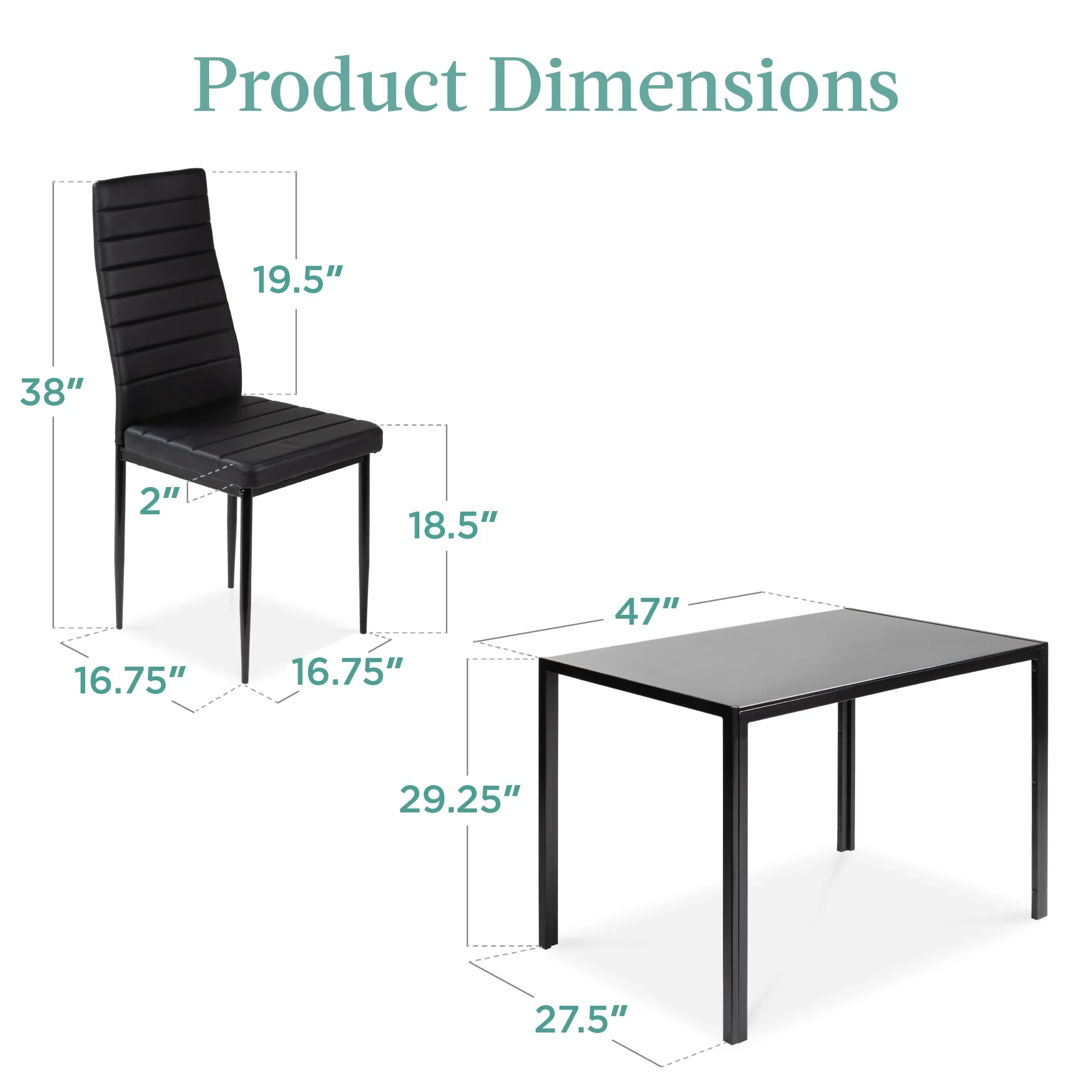Best Choice Products 5-Piece Glass Dining Set, Black, Modern Table & Faux Leather Chairs