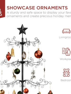 Best Choice Products 6ft Black Wrought Iron Christmas Ornament Display Tree with Stand