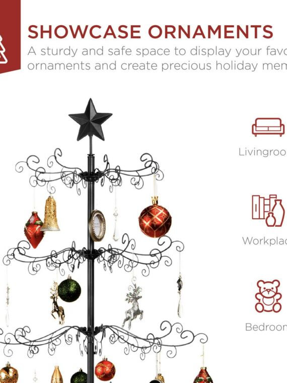 Best Choice Products 6ft Black Wrought Iron Christmas Ornament Display Tree with Stand