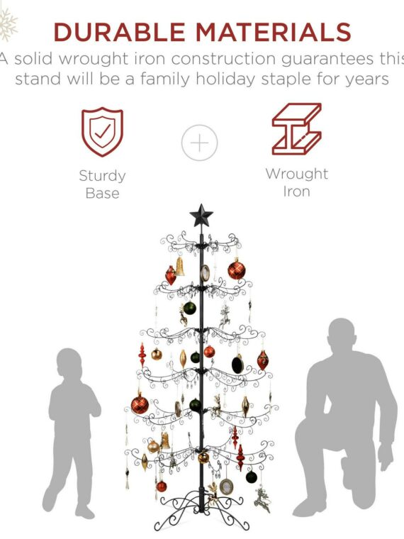 Best Choice Products 6ft Black Wrought Iron Christmas Ornament Display Tree with Stand